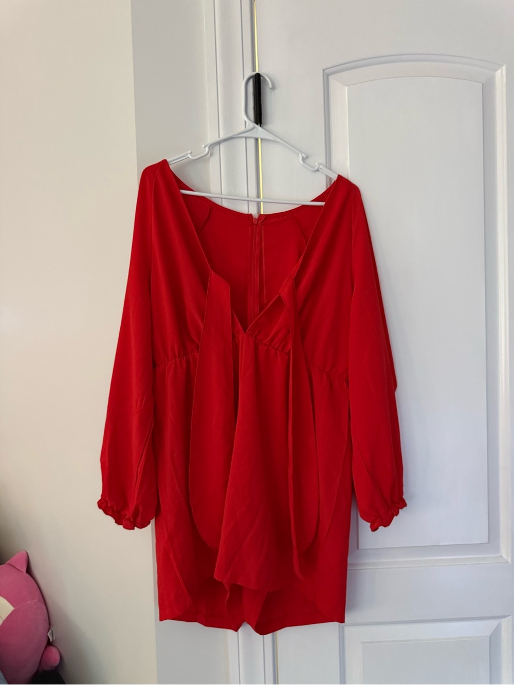 Women’s Red Long Sleeve V-Neck Dress
